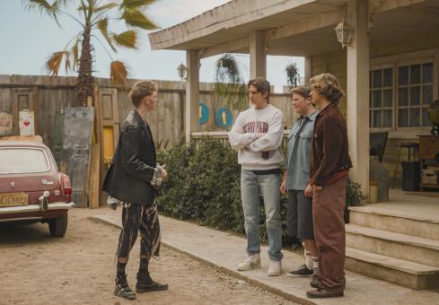 Skinny Norris (Filip Schnack), Peter Shaw (Nevio Wendt), Justus Jonas (Julius Weckauf) & Bob Andrews (Levi Brandl) in Sony Pictures' DIE DREI ??? – TOTENINSEL © Wiedemann und Berg Film GmbH/Deutsche Columbia Pictures Filmproduktion GmbH