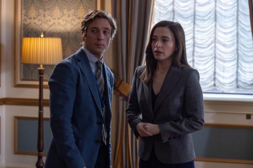 Jeff Horwitz (Jeremy Allen White) und Frances Haugen (Mikey Madison) in Sony Pictures' THE SOCIAL RECKONING  © 2026 CTMG, Inc. Alle Rechte vorbehalten.